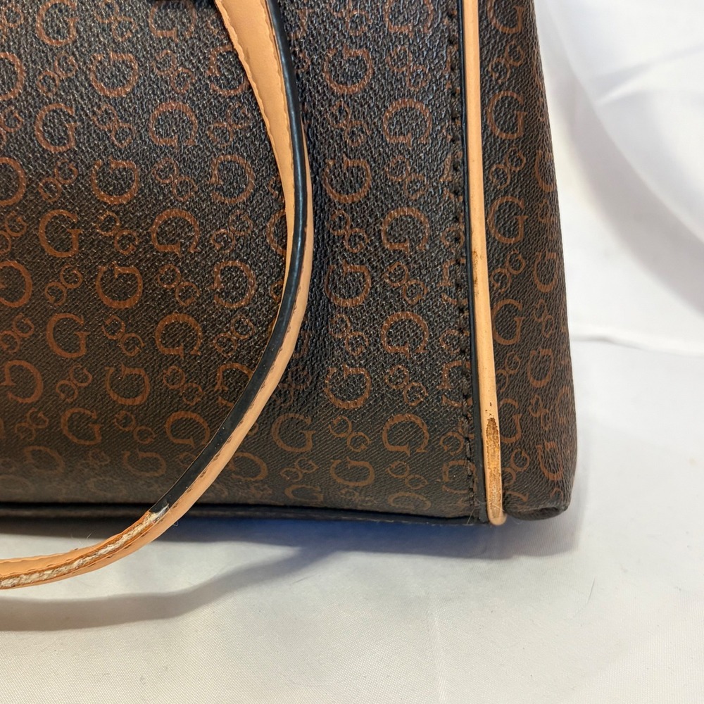 Guess Los Angeles Brown Satchel Handbag with Gold Logo design and details purse - Picture 5 of 14